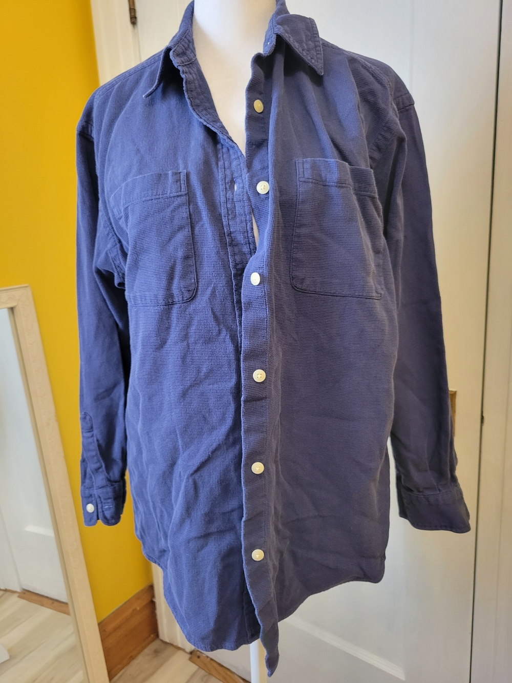 Eddie Bauer Vintage Textured Long Sleeve Shirt in Navy